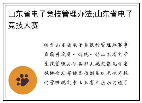 山东省电子竞技管理办法;山东省电子竞技大赛