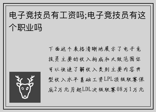 电子竞技员有工资吗;电子竞技员有这个职业吗